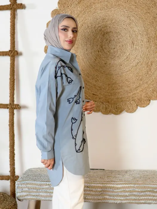 قميص بشك يدوي - سماوي - 1 image 2