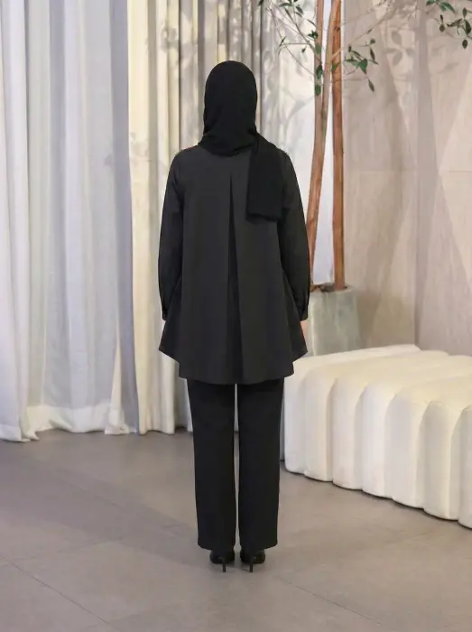 قميص من الكريب الشيفون - اسود - FS image 2