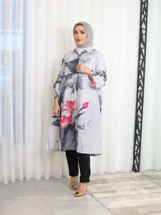 Long shirt made of comfortable cotton - Gray - FS image 1