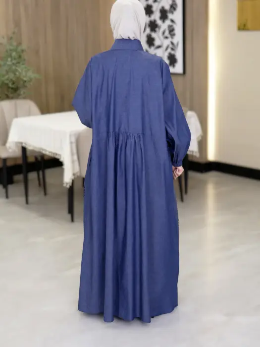 فستان من خام الجينز-جينز كحلي-FS image 3
