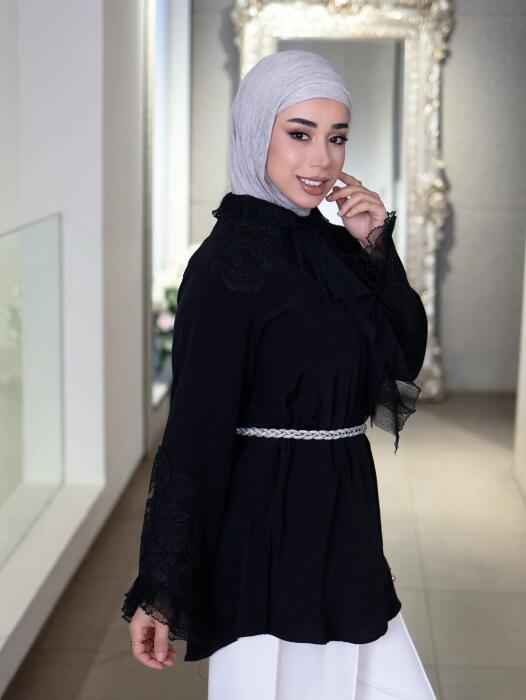 قميص من الكريب شيفون-اسود-4 image 1