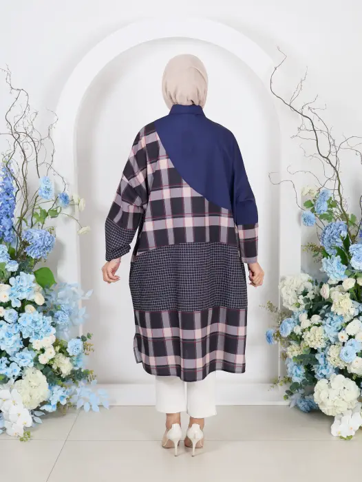 Long shirt with distinctive design - Navy - FS image 2