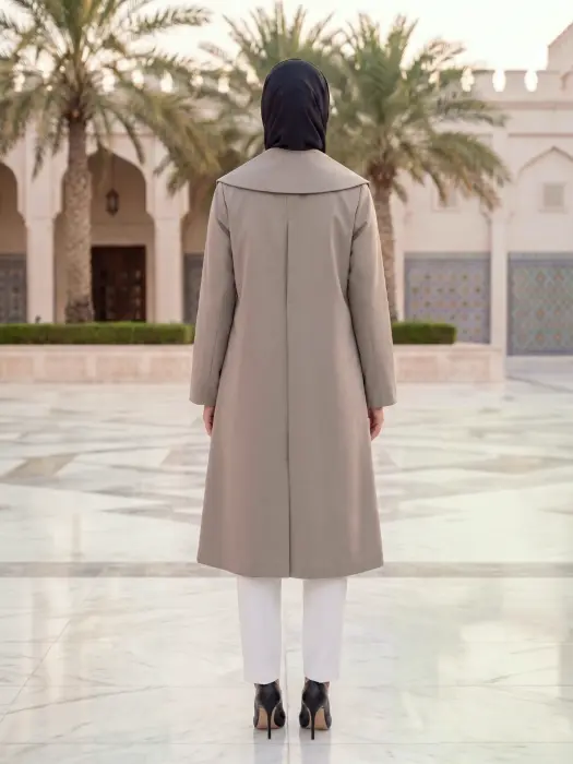 Long jacket with a wide collar-Cumin Beige-3 image 2