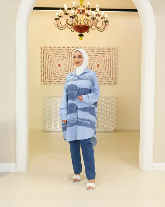 قميص كاجوال بقصة راهية-سماوي-fs image 0