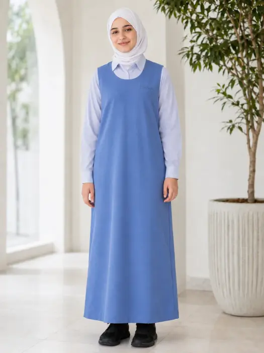مريول مدرسي طويل بياقة دائرية - ازرق - 9 image 0