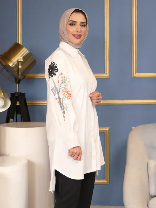 قميص أنيق من القطن - اوف وايت - 1 image 1
