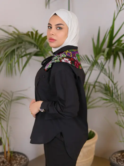 قميص مع سكارف العصري - اسود - 4 image 3