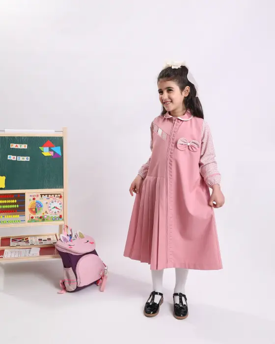 Full school uniform with bow and elastic sleeve - Pink - 8 image 1