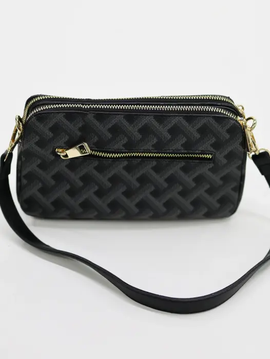 Patterned Double Zipper Shoulder Bag image 1