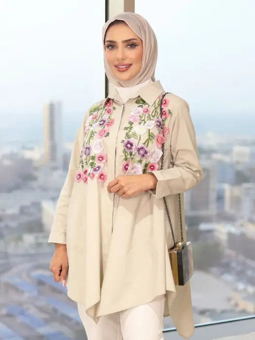 قميص قطني نسائي مع ورد image 1
