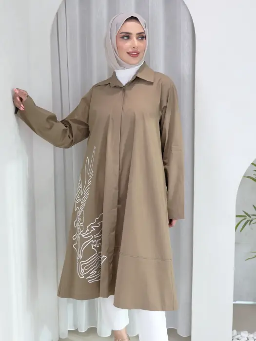 قميص طويل من القطن البوبلين - بيج كموني - 1 image 1