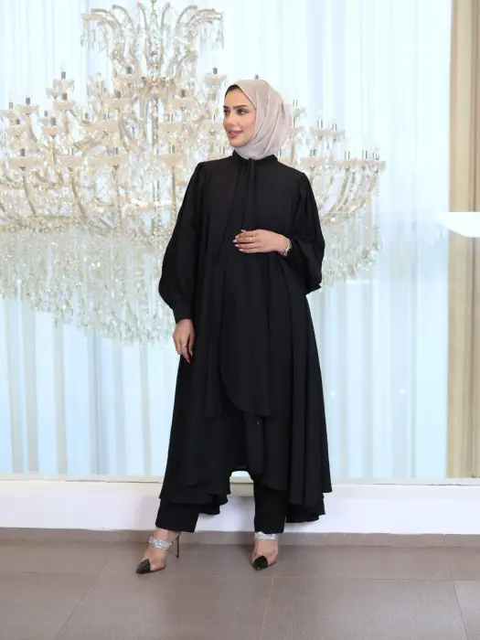 Short dress with scarf - Gray - FS image 1