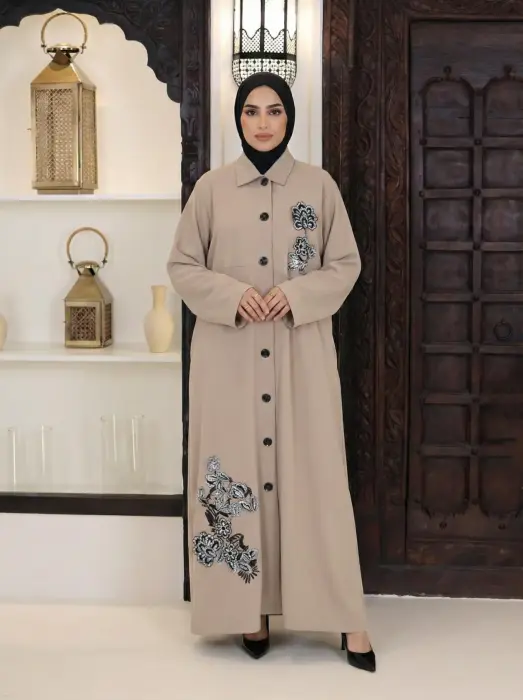 فستان من القطن المريح-بيج-fs image 0