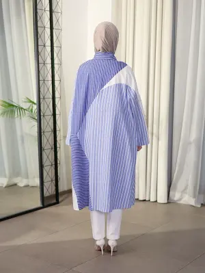 قميص طويل عملي - مقلم سماوي - fs image 2