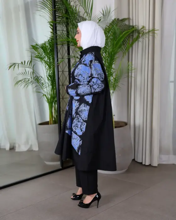 قميص طويل بطباعة هنسية-اسود-fs image 1