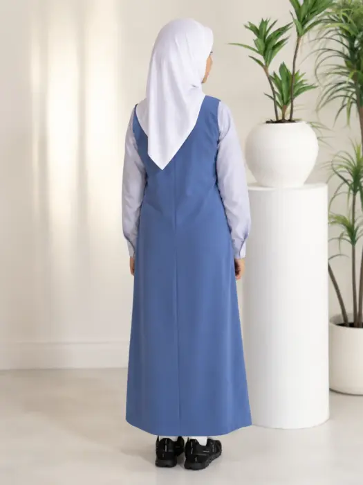 مريول مدرسي طويل بياقة مربعة - ازرق - 9 image 1