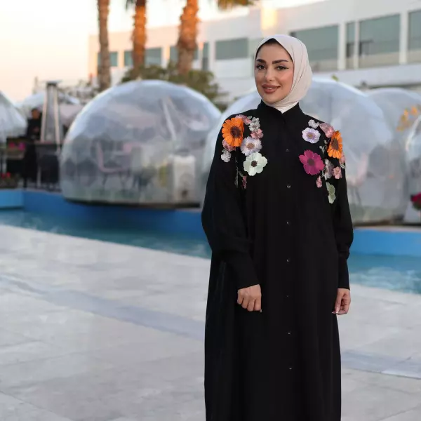 فستان من قماش التنسل - اسود - FS image 1