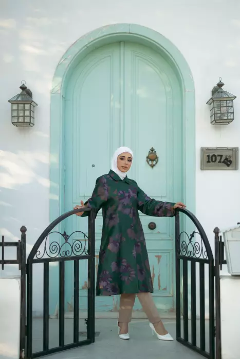 Long Floral Print Jacket - Green - 4 image 0