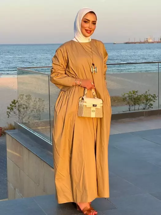 فستان طويل قطني للمحجبات-بيج-fs image 0