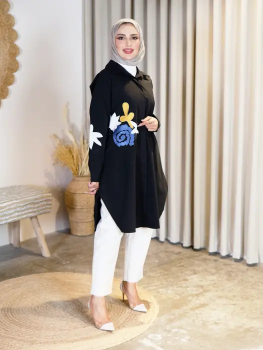 قميص طويل بتصميم مريح - اسود - 1 image 0