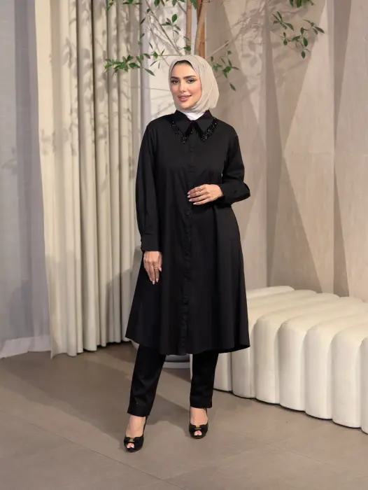 قميص طويل مع هدب من الكريستال image 4