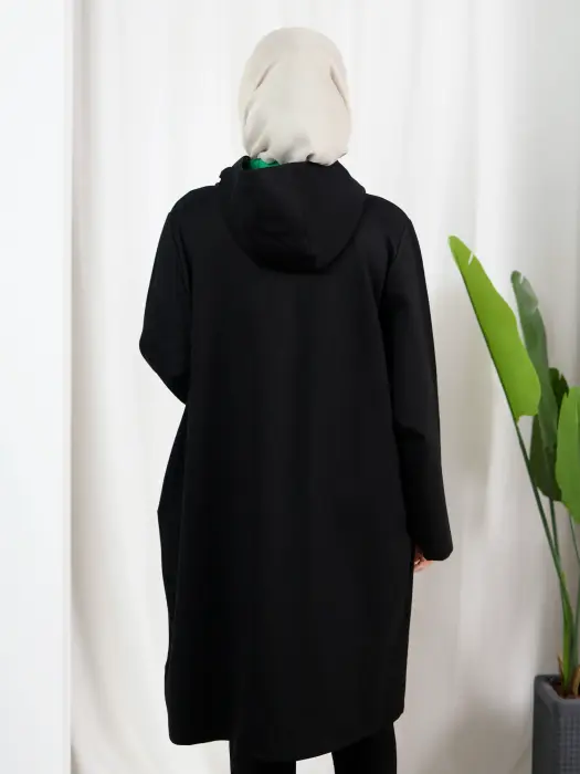 Cotton jacket with a hood - black - fs image 3