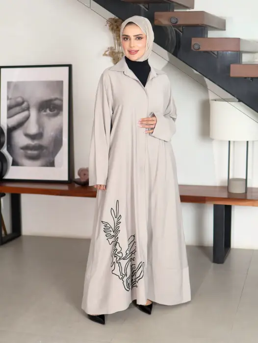 Embroidered denim dress-Light Grey-4 image 0