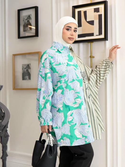 قميص نسائي متعدد الألوان-اخضر-fs image 2