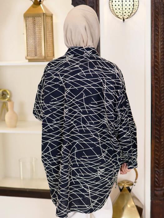 قميص قطني نسائي بخطوط هندسية image 3