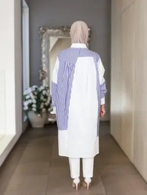 قميص طويل مخطط - مقلم ازرق - fs image 2