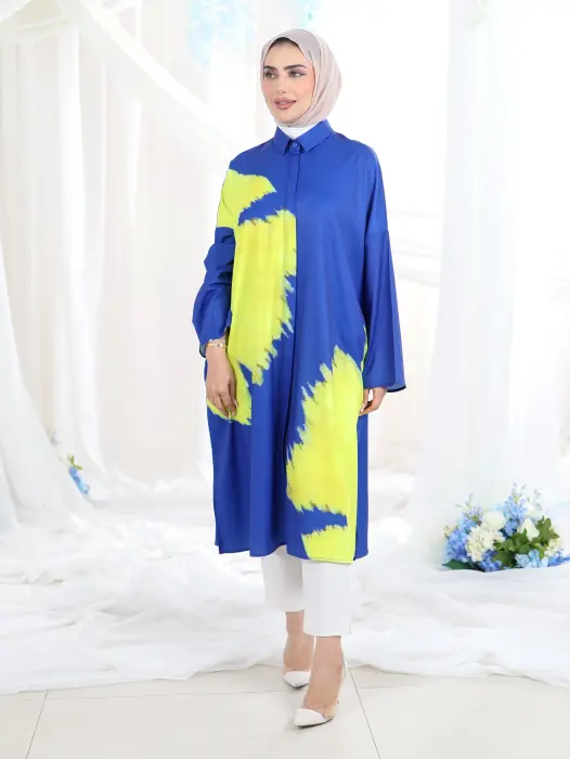 Long crepe shirt - Slate Blue - FS image 0