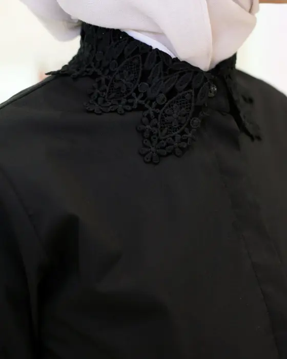 Cotton Shirt With Lace - Black - 6 image 3