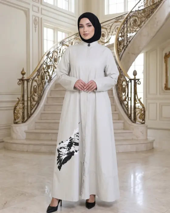 فستان قطني مع طباعة-بيج-2 image 0