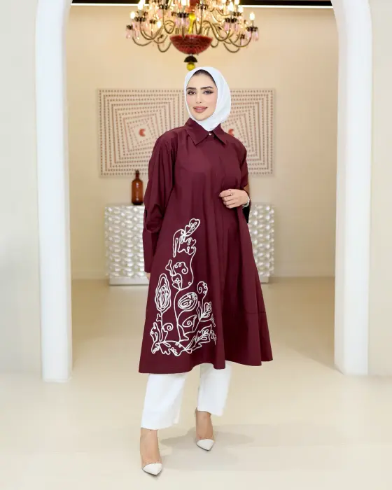 قميص طويل بتطريز أنيق image 0