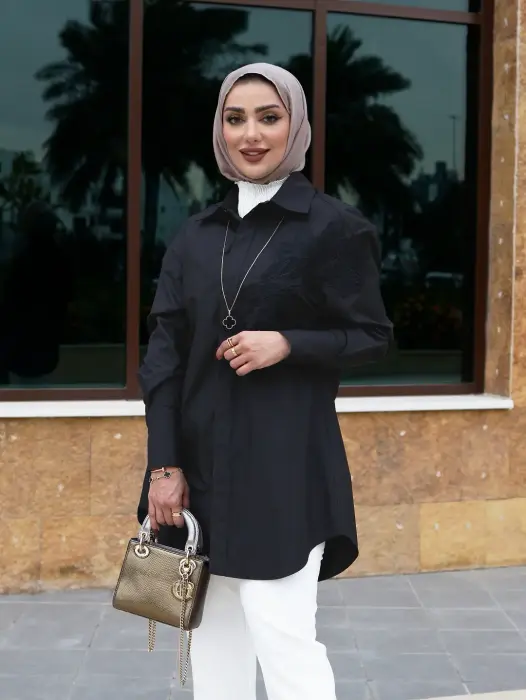 Modern Embroidered Shirt - Black - 3 image 2