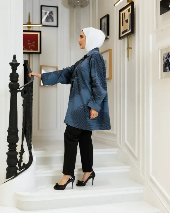 بلوزة كاجوال من القطن-تركواز-FS image 1