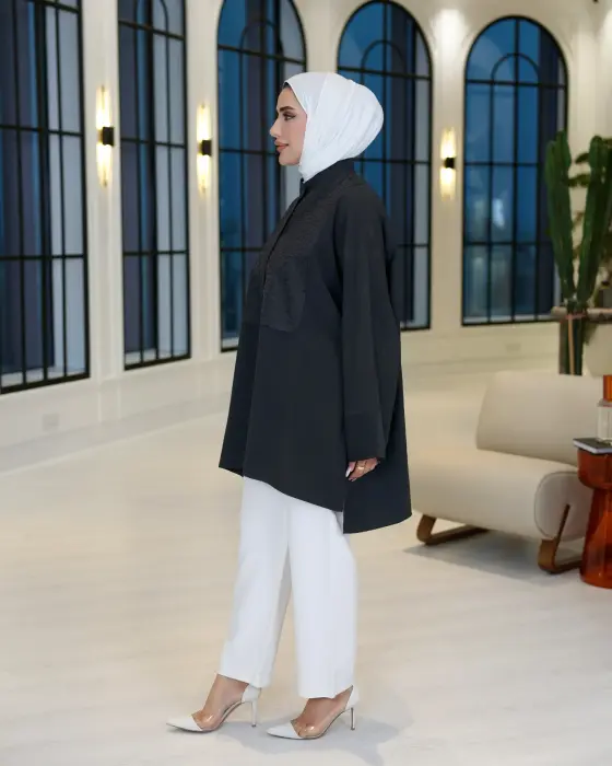قميص من التنسل الأنيق-اسود-FS image 1