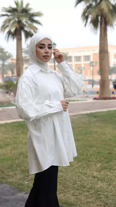 قميص مزين بريش ناعم - اوف وايت - 3 image 2