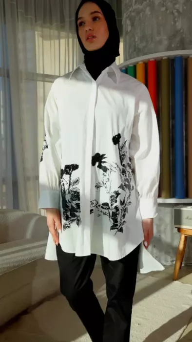 Cotton Shirt With Print - White - 3 image 1