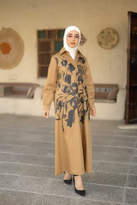 فستان قطني عصري - بيج - 1 image 0