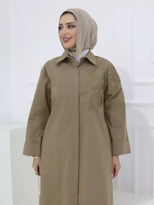Long Shirt With Embroidery - Beige - 2 image 2