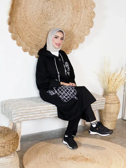 جاكيت طويل بقبعة- اسود- fs image 1