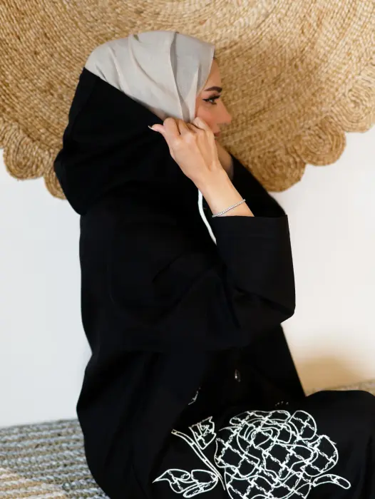 جاكيت طويل بقبعة- اسود- fs image 2