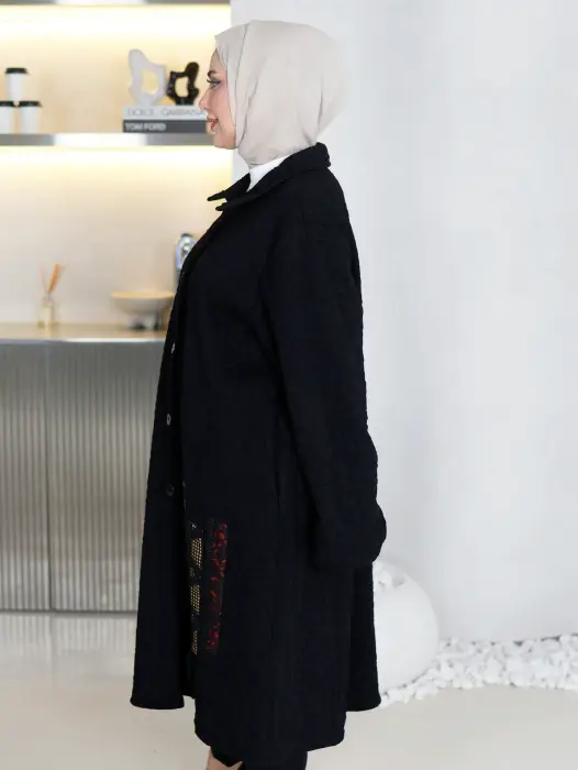 جاكيت طويل من القطن  - أسود - fs image 2