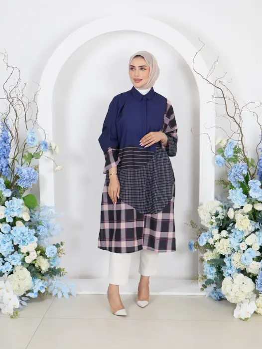 Long shirt with distinctive design - Navy - FS image 0