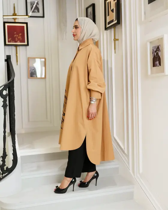 قميص طويل بقصة واسعة-بيج رملي-FS image 1