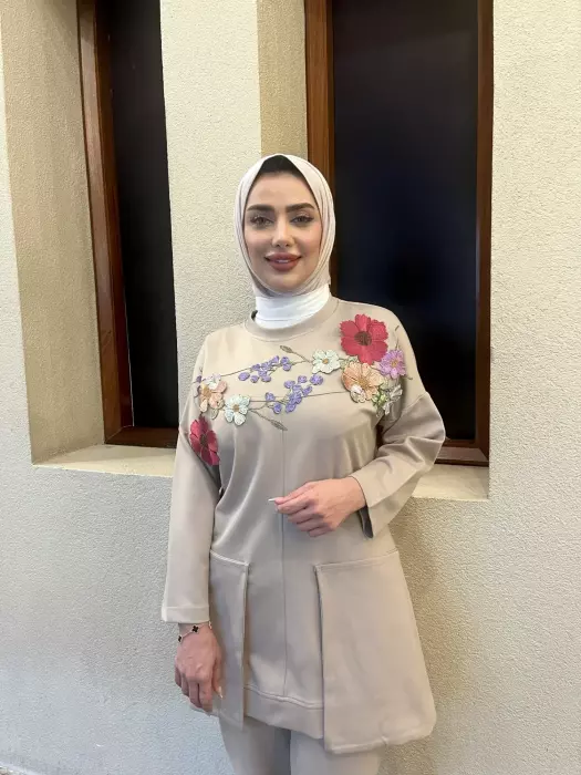 بلوزة أنيقة من التريكو - بيج - 2 image 1