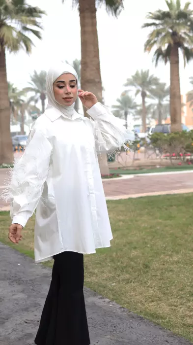 قميص مزين بريش ناعم - اوف وايت - 3 image 1