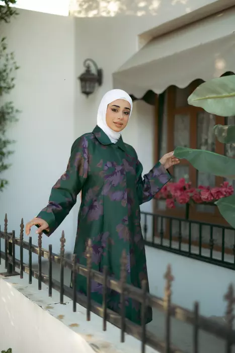 Long Floral Print Jacket - Green - 4 image 1