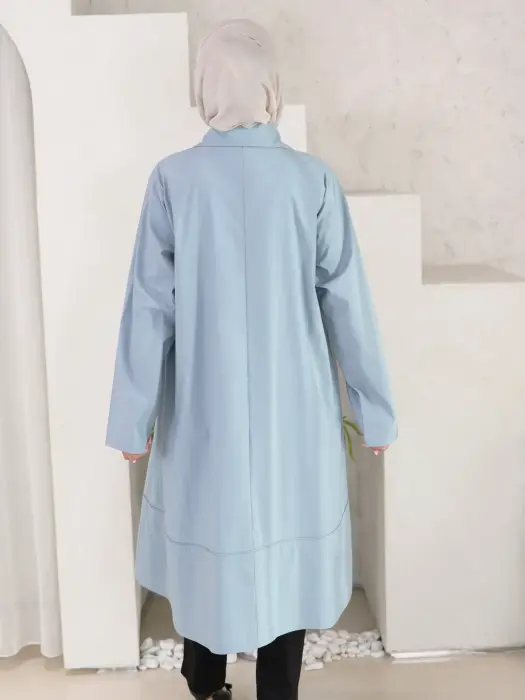 قميص طويل من القطن البوبلين - سماوي - 3 image 3